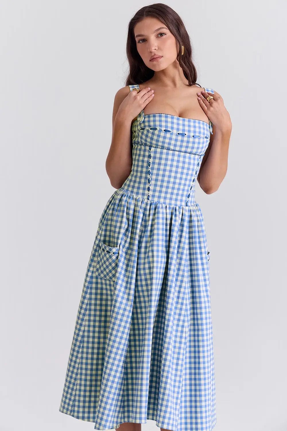 MAX for ME Robe "Margaux" en Vichy avec Détails Ruban et Poches