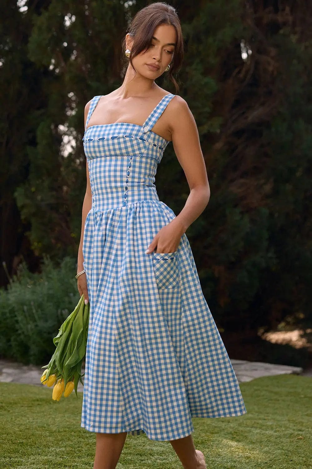 MAX for ME Robe "Margaux" en Vichy avec Détails Ruban et Poches