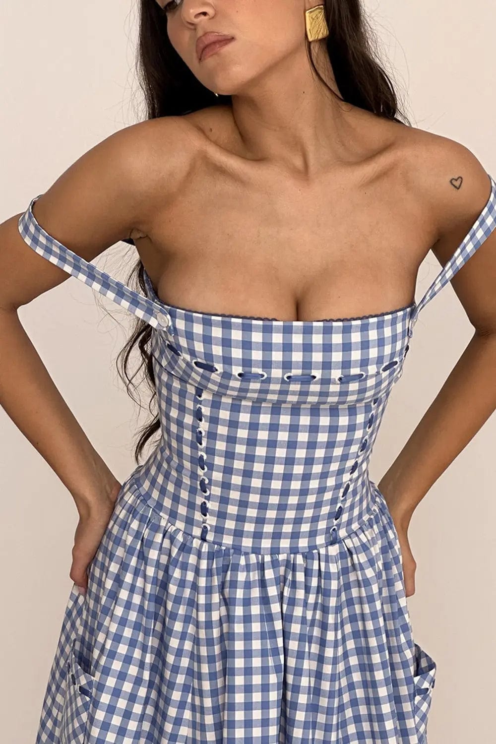 MAX for ME Robe "Margaux" en Vichy avec Détails Ruban et Poches