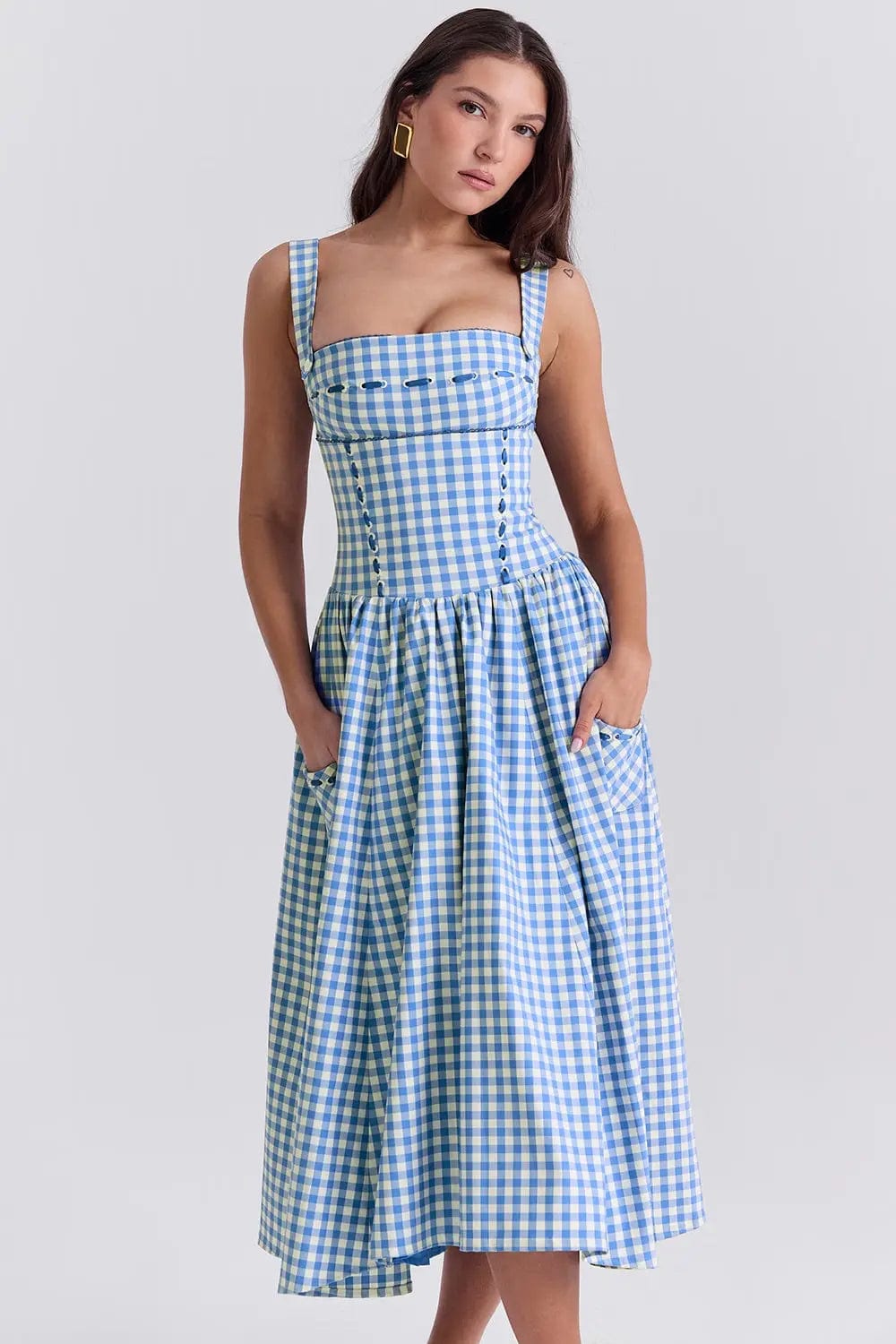MAX for ME Robe "Margaux" en Vichy avec Détails Ruban et Poches