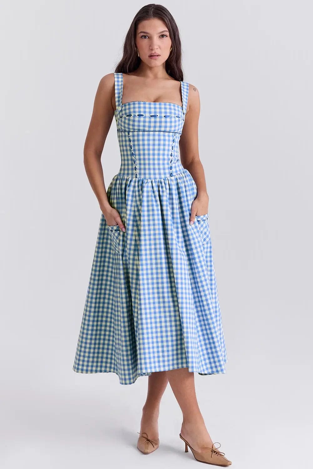 MAX for ME Robe "Margaux" en Vichy avec Détails Ruban et Poches