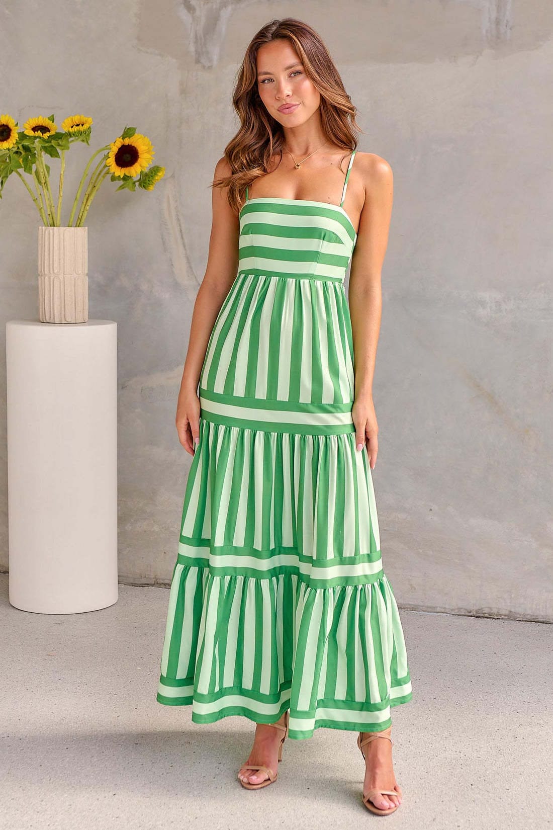 Robe maxi à niveaux rayés Vert / S MAX FOR ME