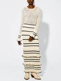Robe maxi à rayures texturées – manches longues et détails volantés Beige / S MAX FOR ME