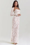MAX for ME Robe Maxi Adèle en Dentelle transparent avec Corsage et Dos Lacé