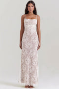 MAX for ME Robe Maxi Adèle en Dentelle transparent avec Corsage et Dos Lacé