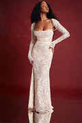 MAX for ME Robe Maxi Adèle en Dentelle transparent avec Corsage et Dos Lacé