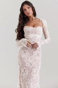 MAX for ME Robe Maxi Adèle en Dentelle transparent avec Corsage et Dos Lacé
