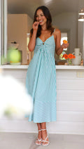 Robe maxi rayée à bretelles fines – Élégance estivale fluide Bleu Azur / S MAX FOR ME