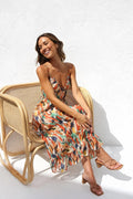 Robe Midi à Bretelles – Imprimé Feuilles Multicolores MAX for ME