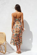 Robe Midi à Bretelles – Imprimé Feuilles Multicolores MAX for ME