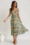 Robe Midi à Bretelles – Imprimé Feuilles Multicolores MAX for ME