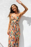 Robe Midi à Bretelles – Imprimé Feuilles Multicolores MAX for ME