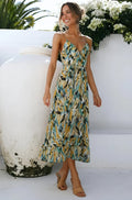 Robe Midi à Bretelles – Imprimé Feuilles Multicolores Vert / S MAX for ME