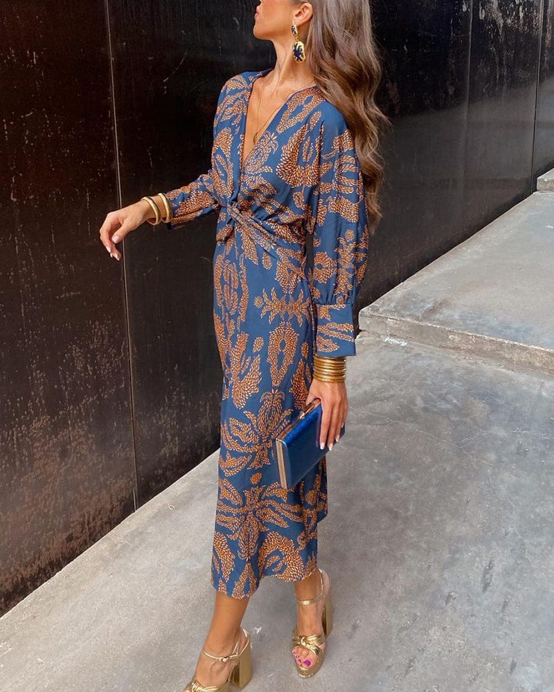 Robe midi avant en V Twisch  à manches paisley MAX FOR ME