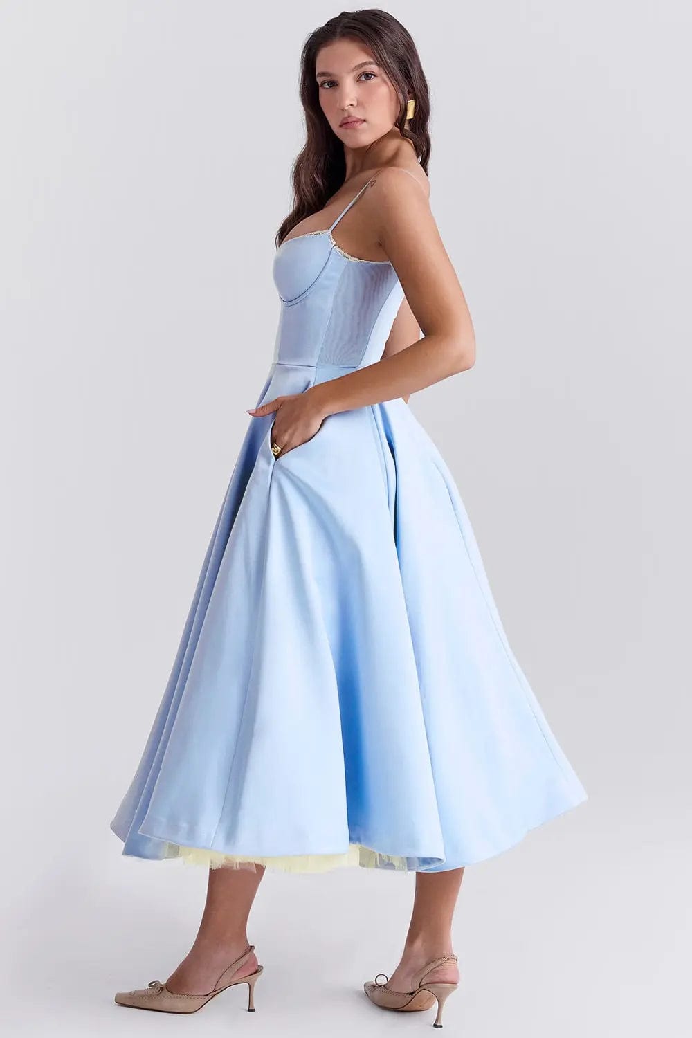 MAX for ME Robe midi Clara en satin duchesse avec corsage et jupe en tulle