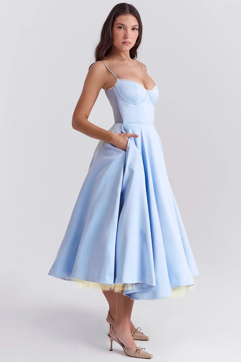 MAX for ME Robe midi Clara en satin duchesse avec corsage et jupe en tulle