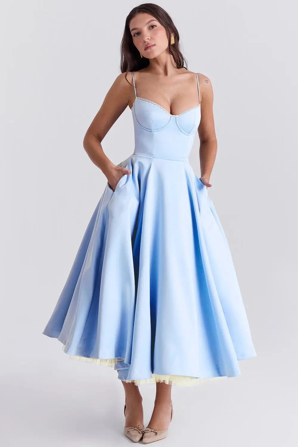 MAX for ME Robe midi Clara en satin duchesse avec corsage et jupe en tulle
