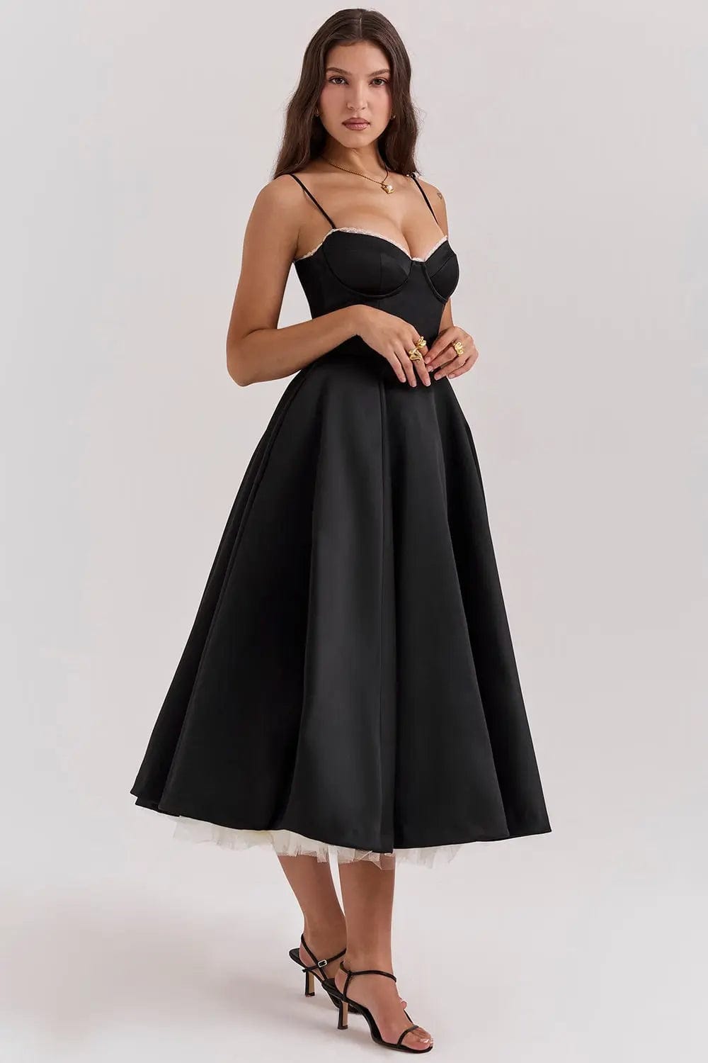 MAX for ME Robe midi Clara en satin duchesse avec corsage et jupe en tulle