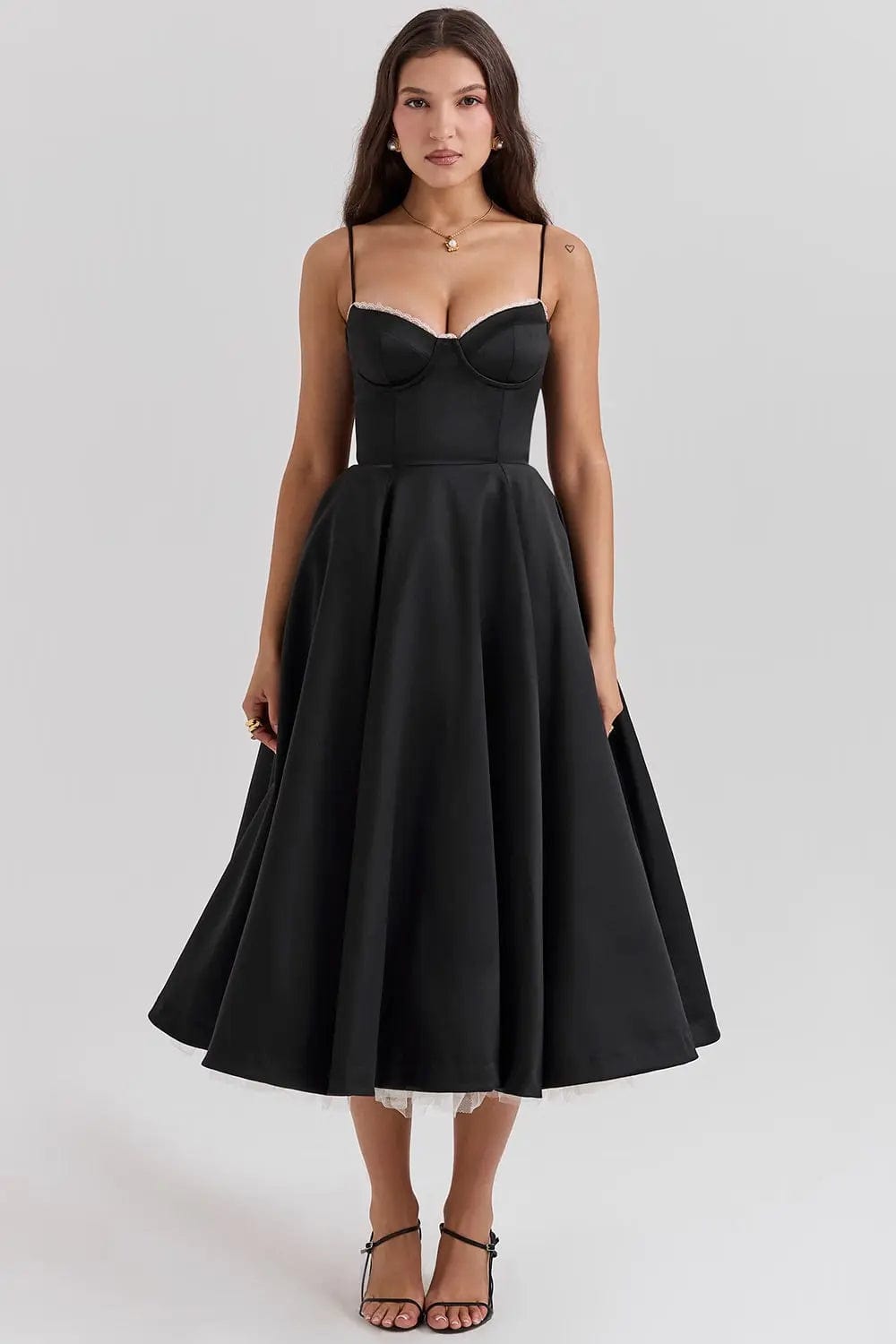 MAX for ME Robe midi Clara en satin duchesse avec corsage et jupe en tulle