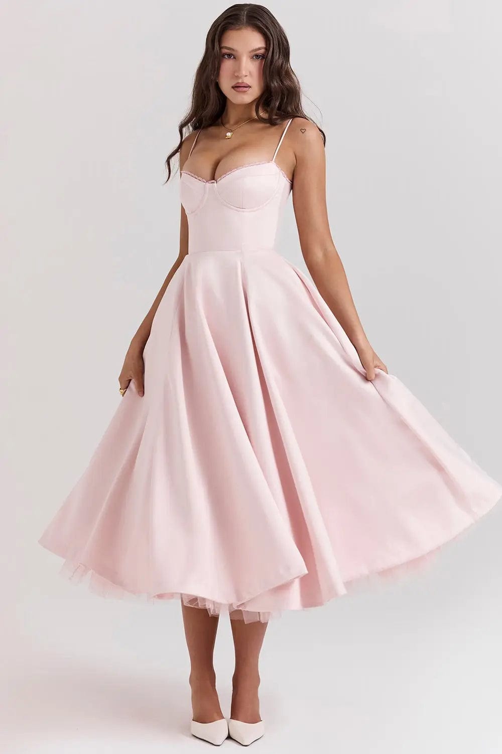 MAX for ME Robe midi Clara en satin duchesse avec corsage et jupe en tulle