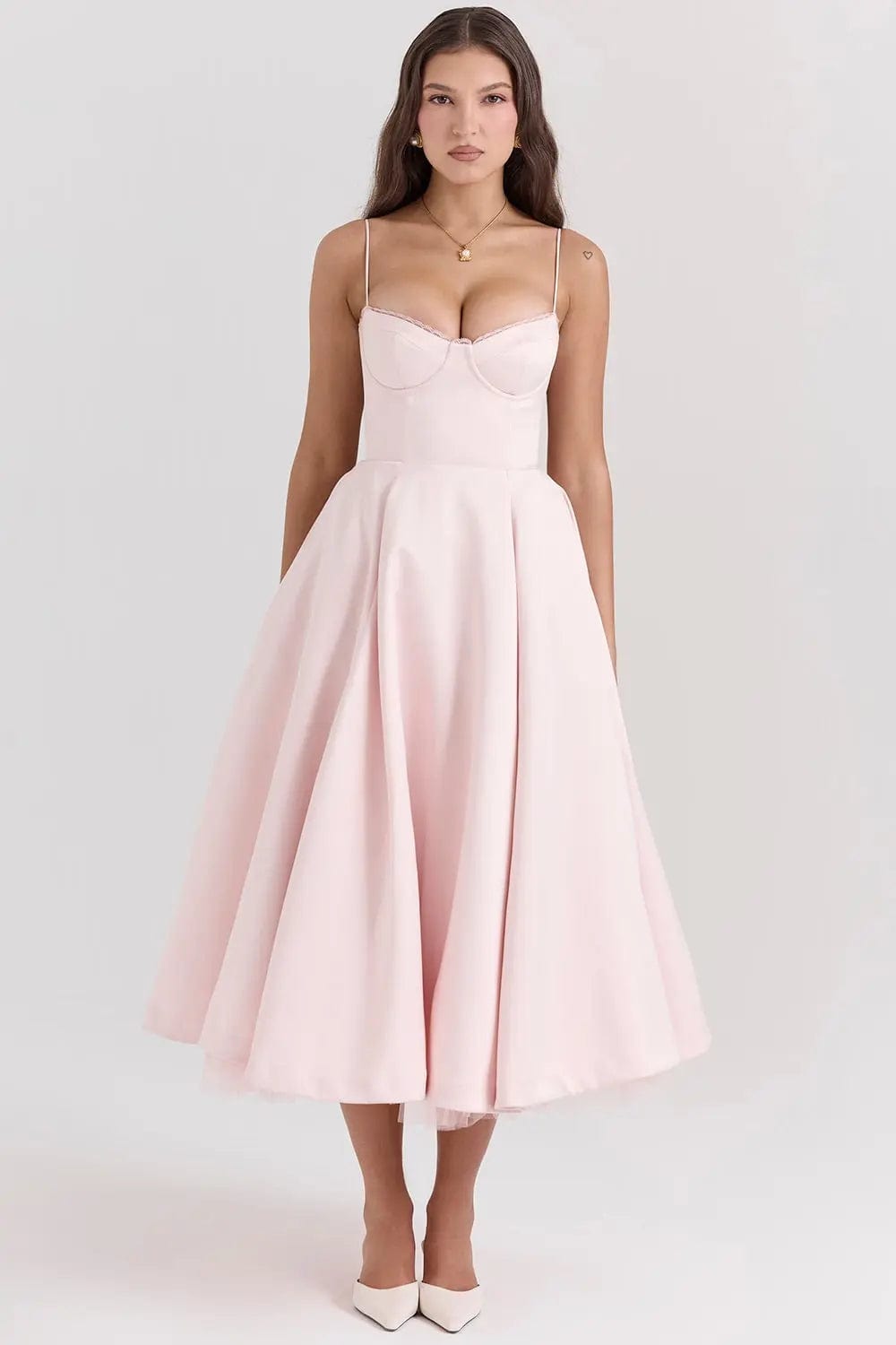 MAX for ME Robe midi Clara en satin duchesse avec corsage et jupe en tulle