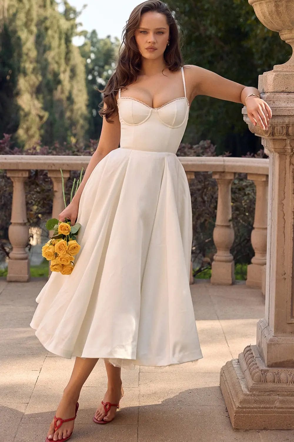 MAX for ME Robe midi Clara en satin duchesse avec corsage et jupe en tulle