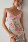 MAX for ME Robe midi Élise fluide avec découpes et volants