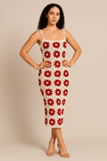 Robe Midi Femme Fleurie Tricot Chic Rouge Nuit / S MAX FOR ME
