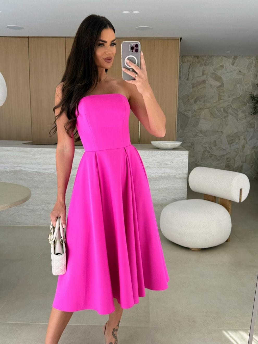 Robe Midi Tube d’Été – Coupe Bustier Évasée et Élégance Saisonnière Rose Frais / S MAX FOR ME