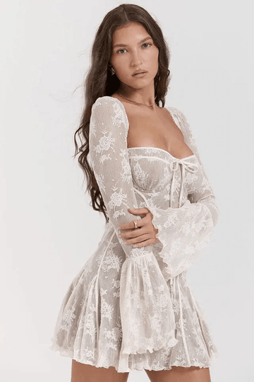 Robe mini Alix en dentelle à pois avec corset