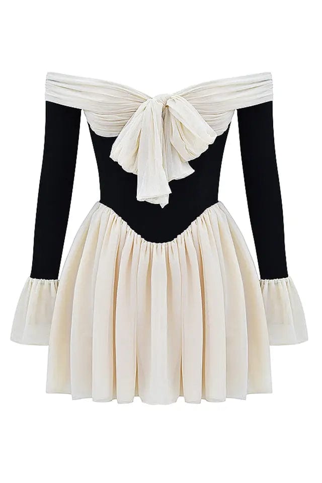 MAX for ME Robe Mini Dalia avec Épaules Dénudées et Nœud Oversize