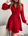 Robe portefeuille femme manches longues ceinture élégance intemporelle MAX FOR ME Rouge / S MAX FOR ME