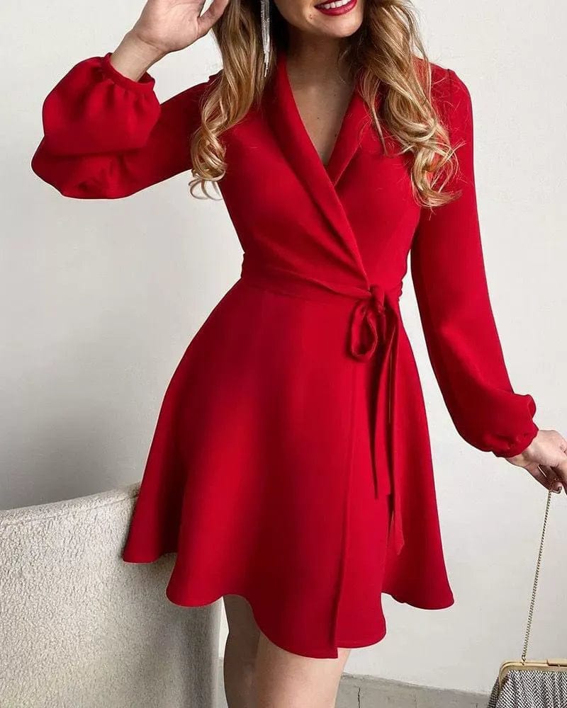 Robe portefeuille femme manches longues ceinture élégance intemporelle MAX FOR ME Rouge / S MAX FOR ME