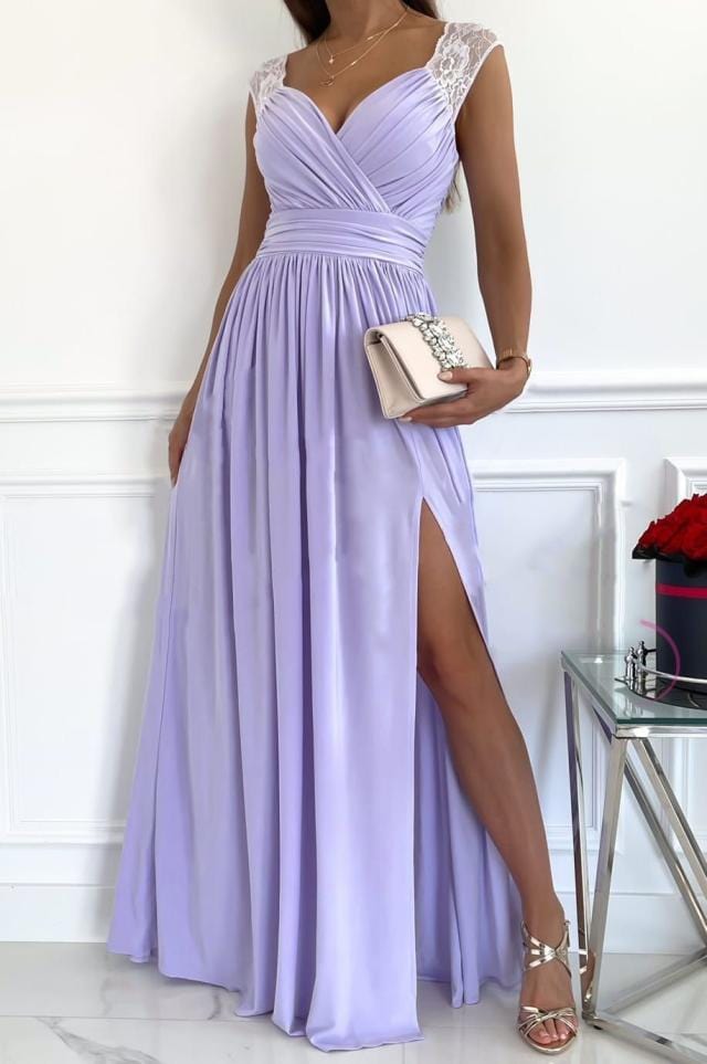 Robes de soirée longue - Manche en dentelle - Mode estivale Violet Flash / S MAX for ME