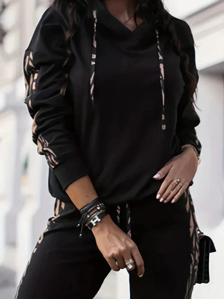 Survêtement femme - Sweat à capuche et pantalon fuselé - Tenue de sport décontractée à rayures Noir / S MAX FOR ME