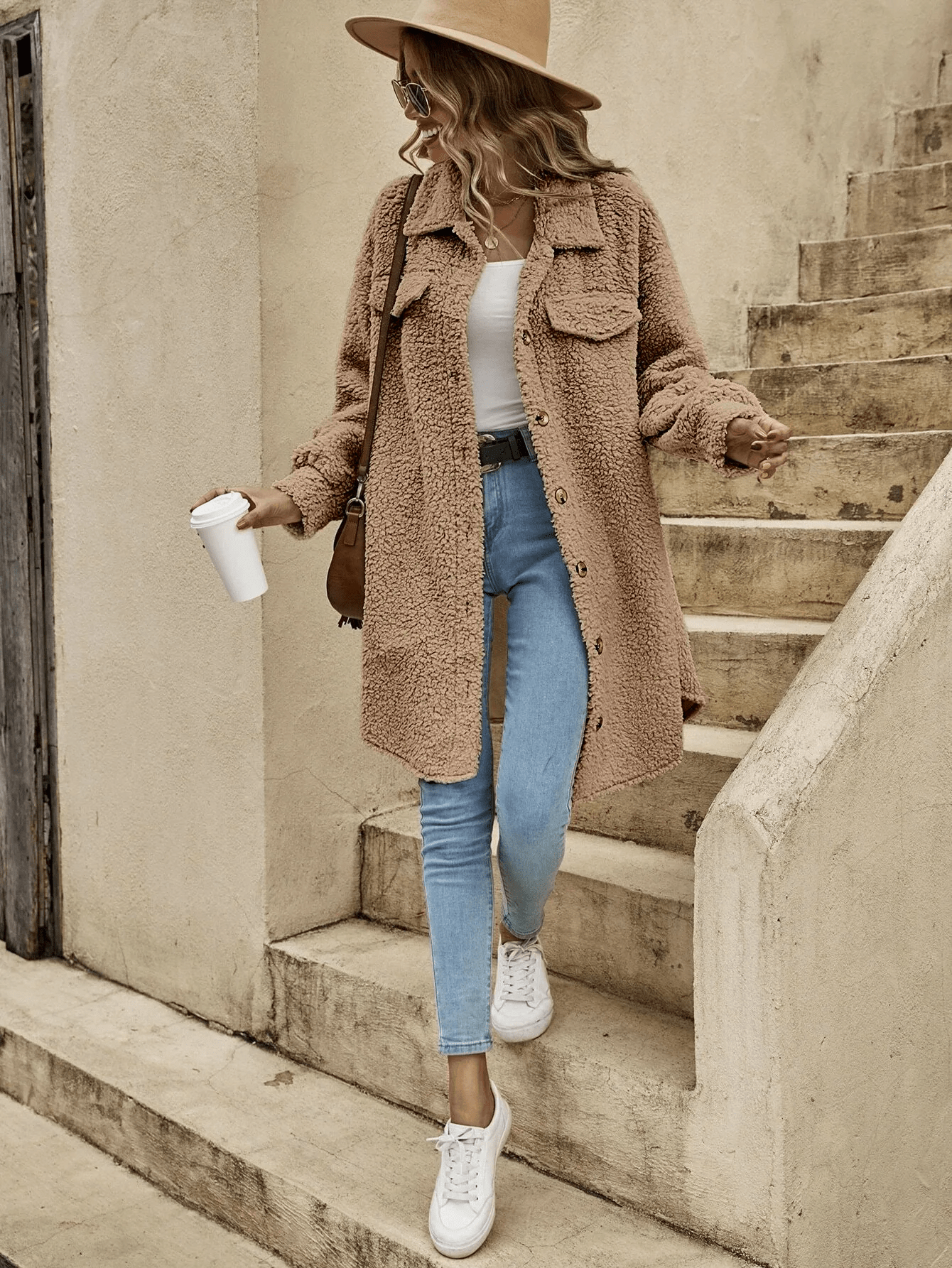 Veste-chemise longue effet mouton - chaleur et style cocooning - MAX FOR ME Kaki / S MAX FOR ME