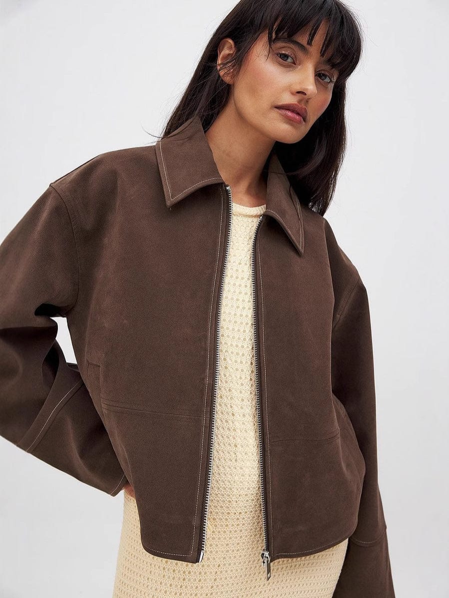 Veste zippée coupe droite – style urbain structuré et finition daim MAX FOR ME