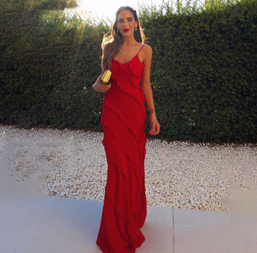 Robe Longue Noire Femme à Volants – Élégance Flottante et Allure Féminine