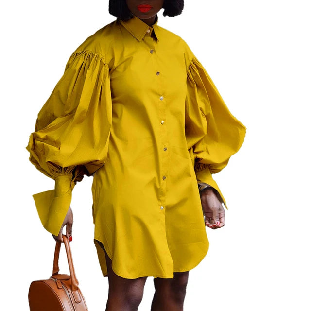 Puff Sleeve Shirt Dress - Plus Size