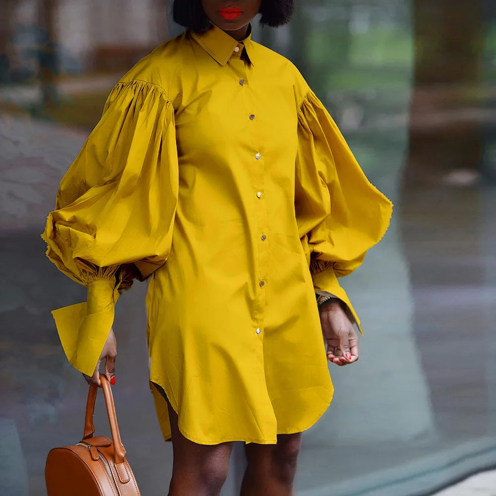 Robe Chemise à Manches Bouffantes - Grande Taille