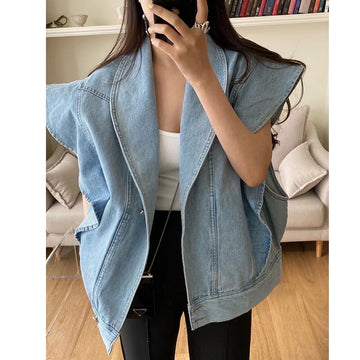 Oversized Ruffled Denim Jacket