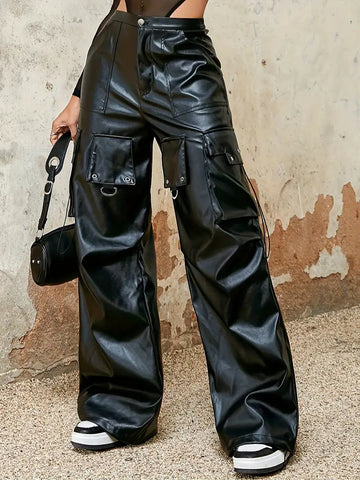 Pantalon cargo Mylène - Effet cuir.