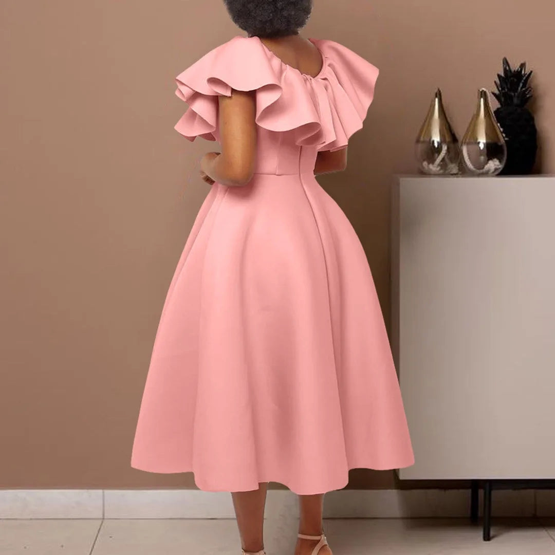 Robe Midi Évasée à Volants