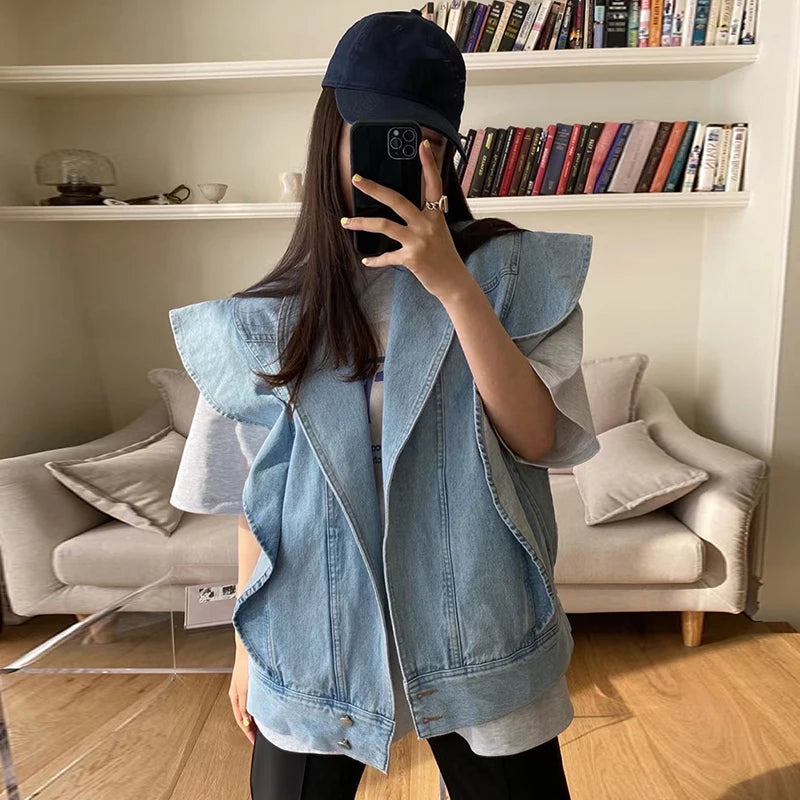 Veste en Jean Oversize à Volants