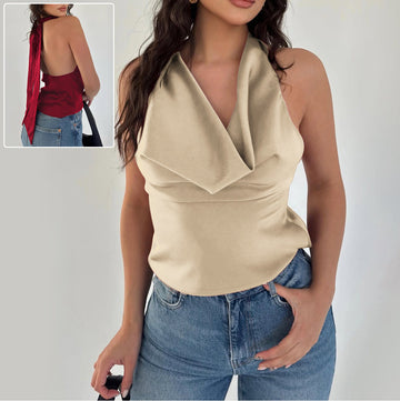 Top Two-Strap Nude with Draped Neckline – Soft and Sensual Elegance