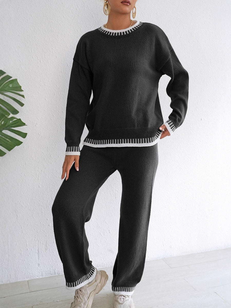 Ensemble 2 pièces automne-hiver– haut et pantalon large droit en maille