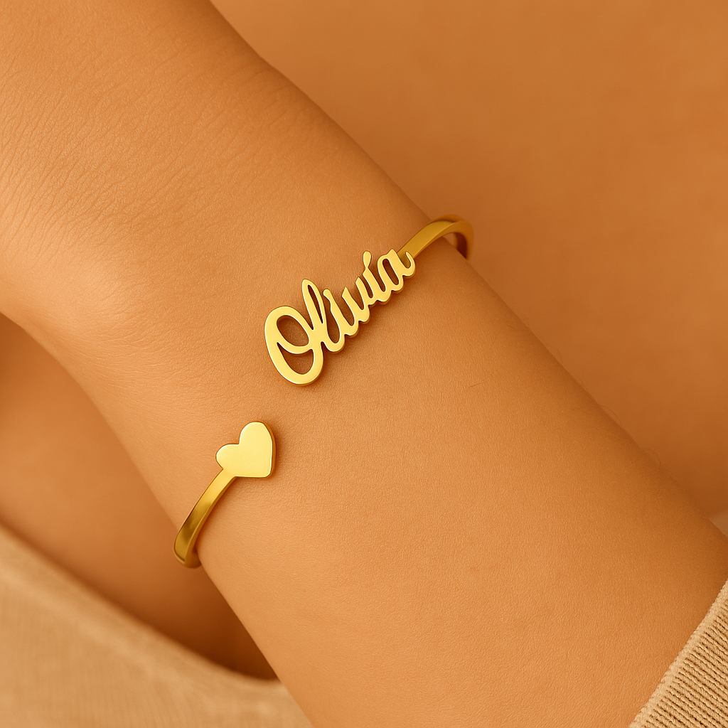 Bracelet doré personnalisé 1 prénom avec prénom et cœur