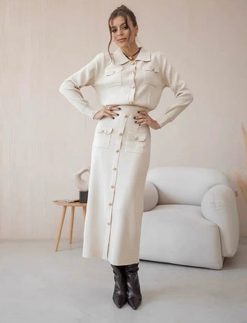 Chic tweedelig ensemble met reverskraag voor een moderne en elegante stijl