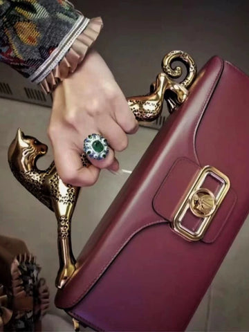 Sac à poignée léopard en Vrai cuir style Rectangulaire haut de gamme