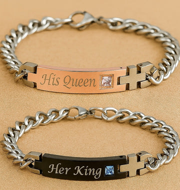 Duo Bracelets assortis pour couple – Gravés “His Queen & Her King” en acier inoxydable